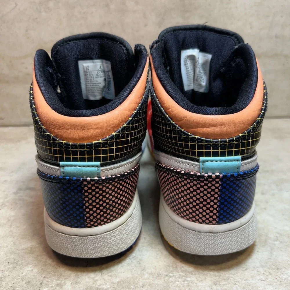 Jordan 1 Mid SE GS Signal Blue Black Multi Color DC4092-001 Kids Size 5Y